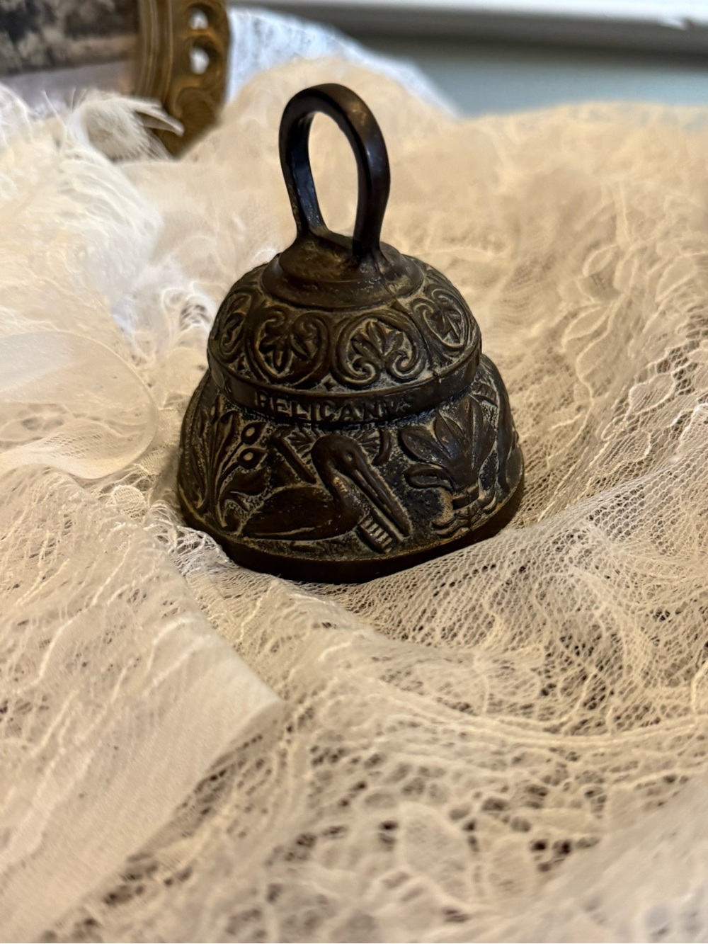 Ornate Antique-Style Bronze Decorative Bell - Brown